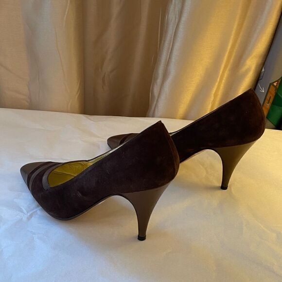 RARE Beltrami vintage cap toe chocolate suede pumps size 5 excellent condition - Picture 6 of 13